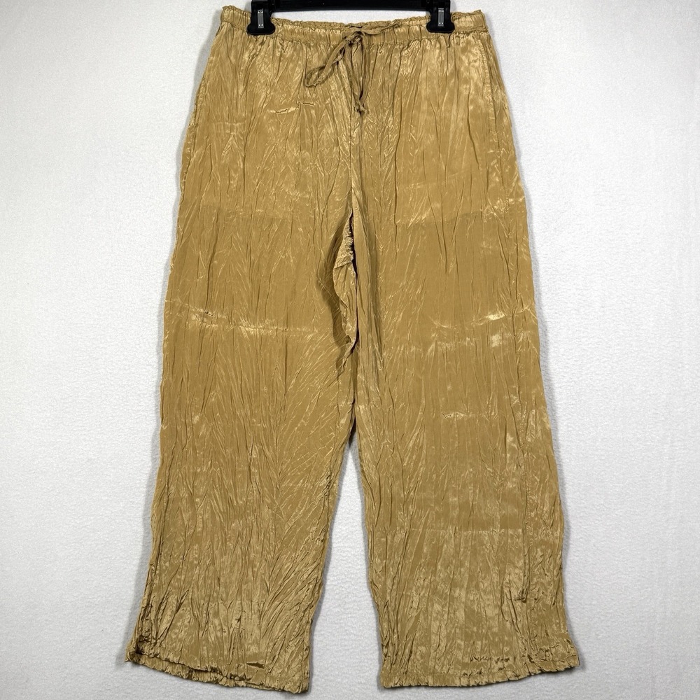 J Crew Pants Womens Medium Wide Leg Soleil Crinkled Viscose Blend Honey Brown